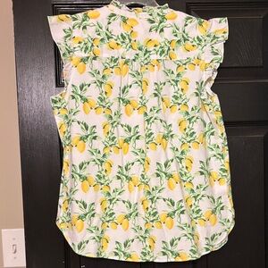 LOFT Sleeveless Ruffled Yellow Lemon Print Top with Green Leaves EUC Size M
